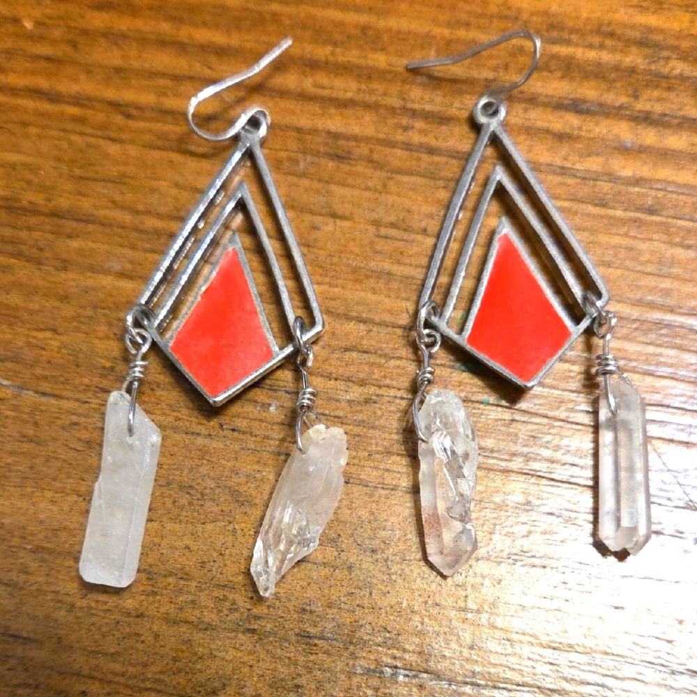 Upcycled Orange And Natural Quartz Earrings